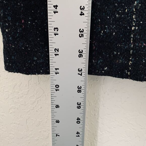 Vintage 80s Women L/XL* Coat Black Tweed Speckled Wool Leather Button Mod Gogo - Picture 11 of 15